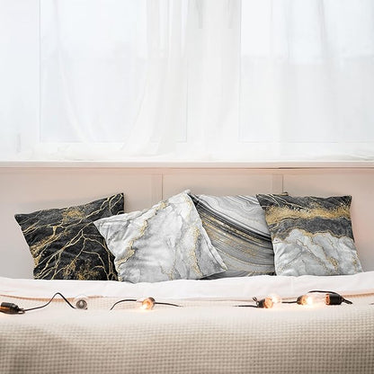 Ambesonne Marble Throw Pillow Cushion Case Pack of 4, Obsidian Like Ornaments Natural Stone Stains and Veins Golden Yellow Tone, Modern Accent Double-Sided Digital Printing, 24", Charcoal Grey Coconut