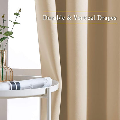 NICETOWN Blackout Farmhouse Curtains - Thermal Insulated Solid Grommet Vertical Drapes Room Darkening Window Treatments for Bedroom (Biscotti Beige, Set of 2, 37 by 84 Inch)