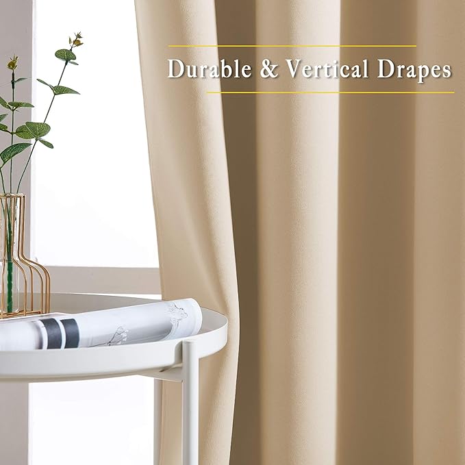 NICETOWN Blackout Draperies Curtains Panels - Window Treatment Thermal Insulated Solid Grommet Blackout Curtains/Panels/Drapes for Bedroom (Biscotti Beige, Set of 2, 66 by 84 Inch)