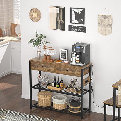Ecoprsio Entryway Table with Outlets and USB Ports, Console Table with 2 Drawers, Small Sofa Table with Storage Shelves for Living Room, Couch, Hallway, Foyer, Kitchen Counter, 32'', Rustic