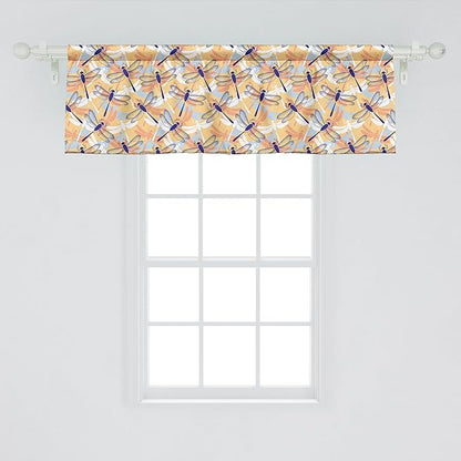 Ambesonne Dragonfly Window Valance, Uneven Big Repetitive Winged Bug 2 Pairs of Patched Wings Flying Orange Blobs, Curtain Valance for Kitchen Bedroom Decor with Rod Pocket, 42" x 18", Sand Brown