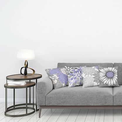 Ambesonne Floral Throw Pillow Cushion Case Pack of 4, Flower Petals Modern Color Palette Chamomile Peony Dahlia and Sunflower Print, Modern Accent Double-Sided Digital Printing, 20", Lavender and Grey