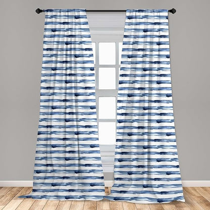 Ambesonne Harbour Stripe Window Curtains, Watercolor Style Paintbrush Stripes Sea Marine Life Lines Image, Lightweight Decor 2-Panel Set with Rod Pocket, Pair of - 28" x 95", Blue Night