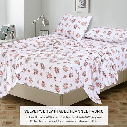 RUVANTI Flannel Sheets Full Size - 100% Cotton Double Brushed Bed Sheets Set, Deep Pockets 16 Inches, All Seasons Breathable & Extra Soft Full Sheets, Warm & Cozy, 4 Piece, Bali