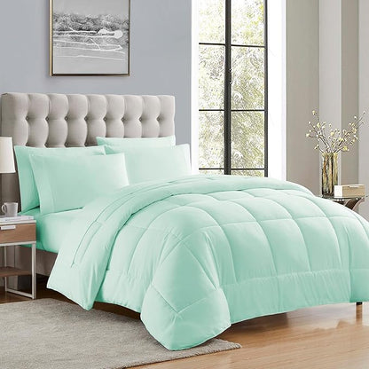 King Size Comforter Set with Sheets - 7-Piece Bedding Collection - 1 Comforter, 1 Fitted Sheet, 1 Flat, 4 Pillowcases - Deep Pocket - Soft & Breathable Premium Quality - Ideal for All Seasons, Mint