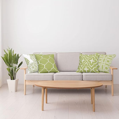 Ambesonne Vintage Throw Pillow Cushion Case Pack of 4, Monochrome Design Grid Trellis Quatrefoil Mesh and Dahlia Flowers Modern, Modern Accent Double-Sided Digital Printing, 20", Olive Green