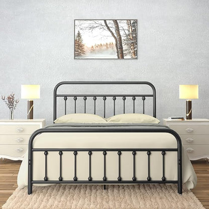 Golden Gate Beds Victorian Vintage Style King Size Metal Bed Frame with Wrought Iron Headboard and Footboard – Classic Platform Bed with 11" Storage Space, No Box Spring Required, Black Finish