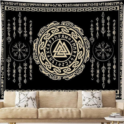 OSUNBD Viking Tapestry Meditation Runes Ancient Art Norse Mythology Flannel Tapestry Vegvisir Symbol Amulet Wall Hanging Art Hanging Decor Large Size 78.7”x59.1” for Bedroom Living Room Dorm