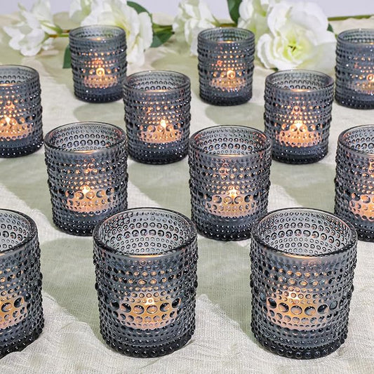 24 Pcs Votive Candle Holders, Dark Blue Glass Candle Holder Bulk for Table Centerpiece, Tea Lights Candle Holders for Wedding Shower, Party and Home Decor