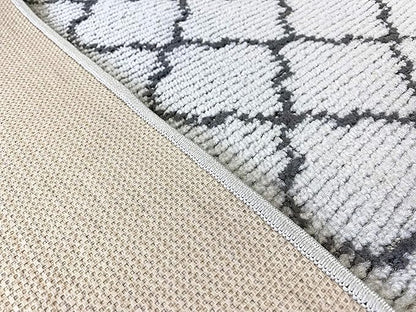 Custom Size Modern Runner Rug Carpet for Hallway Entryway Foyer Kitchen, Slip Resistant Latex Rubber Backed 31 inch Wide X Customized Length, Trellis Grey, 31 inch X 6 feet
