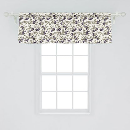 Ambesonne Olive Window Valance Pack of 2, Digitally Generated Hand Drawn Style Botanical Blossoms, Rod Pocket Curtain Valances for Kitchen Bedroom, 54" X 18", Quartz Taupe