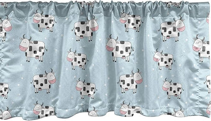 Lunarable Cows Window Valance, Repetitive Animal in Cartoon Style Farm Creatures, Curtain Valance for Kitchen Bedroom Decor with Rod Pocket, 54" X 12", Blue Pink