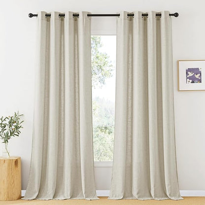 RYB HOME Floor to Ceiling Curtains 108 inches Long, Flax Linen Blend Semi Sheer Curtains Soft Airy Half Privavy Drapery for Sliding Door, Bay Window, Living Room, W 52 x L 108 inch, 2 Panels, Angora