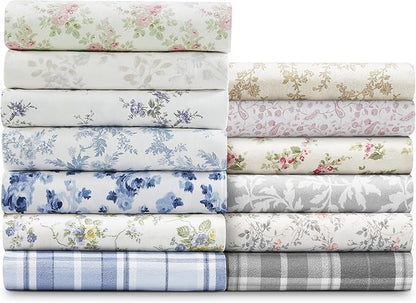 Laura Ashley Home | Flannel Collection | Premium Ultra Soft Cozy Lightweight Cotton Flannel Bedding Sheet Set, Wrinkle, Anti-Fade, Stain Resistant & Hypoallergenic, Twin, Audrey Pink (201589)