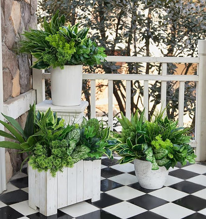 18Pcs Outdoor Artificial Boxwood UV Resistant Fake Stems Plants, Faux Plastic Greenery for Indoor Outside Hanging Plants Garden Porch Window Box Home Wedding Farmhouse Décor