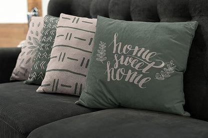 Ambesonne Modern Throw Pillow Cushion Case Pack of 4, Scandinavian Minimal Ornaments Boho Feather Leaves and Home Phrase, Modern Accent Double-Sided Digital Printing, 24", Pale Tan and Reseda Green