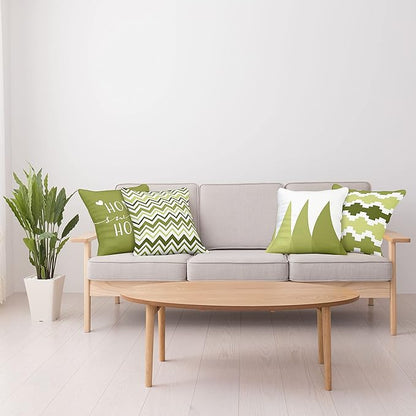 Ambesonne Modern Throw Pillow Cushion Case Pack of 4, Geometric Style Pattern of Triangles Zigzags Love Home Phrase Design, Modern Accent Double-Sided Digital Printing, 20", Olive Green and White