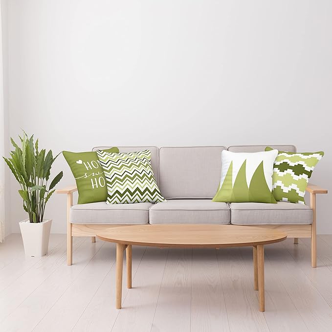 Ambesonne Modern Throw Pillow Cushion Case Pack of 4, Geometric Style Pattern of Triangles Zigzags Love Home Phrase Design, Modern Accent Double-Sided Digital Printing, 24", Olive Green and White