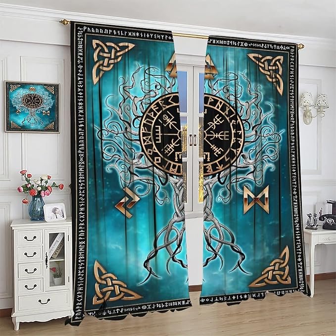 Viking Curtains Viking Totem Curtains Ancient Scandinavian Bedroom Living Room Decoration 2 Panel Groups W84 * L84 Inch