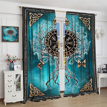Viking Curtains Viking Totem Curtains Ancient Scandinavian Bedroom Living Room Decoration 2 Panel Groups W63 * L63 Inch