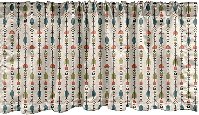 Lunarable Arrows Window Valance, Arrows Pattern Design with Culture Inspired Art Print, Curtain Valance for Kitchen Bedroom Decor with Rod Pocket, 54" X 12", Orange Green