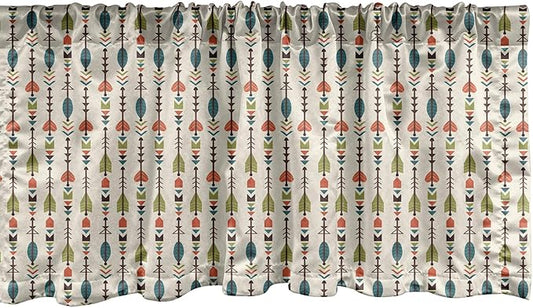 Lunarable Arrows Window Valance, Arrows Pattern Design with Culture Inspired Art Print, Curtain Valance for Kitchen Bedroom Decor with Rod Pocket, 54" X 12", Orange Green