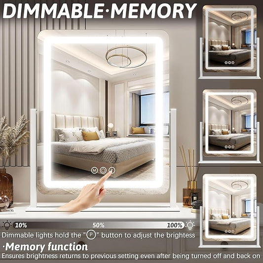 FENNIO Vanity Mirror with Lights 22 Inch- LED Lighted Makeup Mirror,Large Makeup Mirror with Lights,Touch Screen with 3-Color Lighting,Led Mirror Makeup,Dimmable(White)