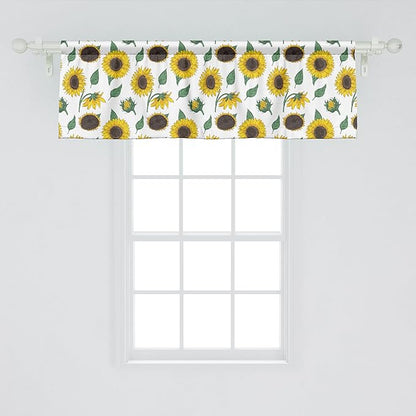 Ambesonne Sunflower Window Valance, Agricultural Pattern Botanical Inspiration Hand-Drawn Flowers, Curtain Valance for Kitchen Bedroom Decor with Rod Pocket, 42" x 18", Reseda Green Dark Brown