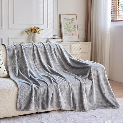 NEWCOSPLAY Super Soft King Blanket Grey Premium Silky Flannel Fleece Leaves Pattern Lightweight Bed Blanket All Season Use (Grey, King(90"x110"))