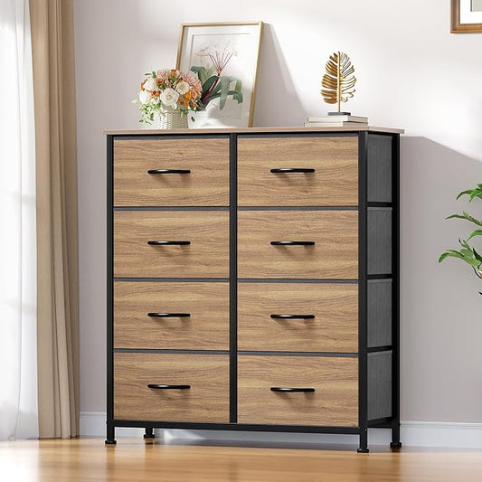 YITAHOME Dresser with 8 Drawers - Fabric Storage Tower, Organizer Unit for Living Room, Hallway, Closets - Sturdy Steel Frame, Wooden Top & Easy Pull Fabric Bins, Burlywood Grain