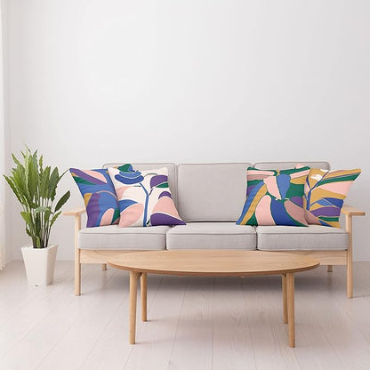 Ambesonne Floral Throw Pillow Cushion Case Pack of 4, Abstract Botanical Look Design of Modern Leafy Plant Ornament Print, Modern Accent Double-Sided Digital Printing, 20", Hunter Green Blush and Blue
