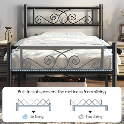 Yaheetech Twin Bed Frames Metal Platform Bed with Headboard and Footboard No Box Spring Needed Easy Assembly,Under-Bed Space: 12.6''/Black/Twin Bed