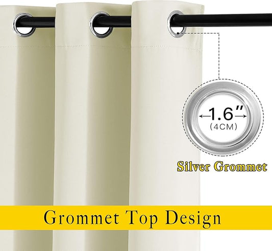 NICETOWN Room Darkening Beige Curtains 84 inches Long, Grommet Room Darkening Thermal Insulated Sound Dampening Window Treatments for Bedroom/Home Office, 2 Panels, W46 x L84