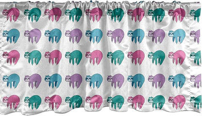 Ambesonne Funny Sloth Window Valance, Colorful Art Repeating Lazy Animal on Plain Backdrop, Curtain Valance for Kitchen Bedroom Decor with Rod Pocket, 42" x 18", Dark Seafoam Pink