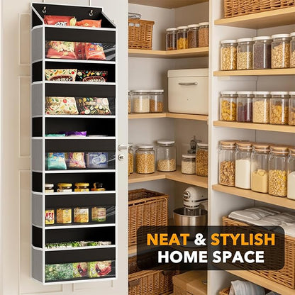 SpaceAid 1 Pack Over The Door Organizer with 5 Large Pockets and 10 Mesh Side Pockets, 5 Layers Door Organizer Hanging with Clear Window for Bedroom, Bathroom, Pantry and Nursery, Black