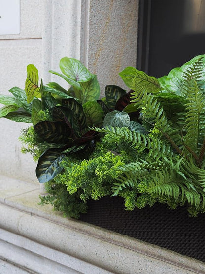 PARTY JOY 12 Bunches Fake Plants Outdoor, Fake Bushes UV Resistant Artificial Flowers Greenery Shrubs Faux Greenery for Outdoor Garden Patio Front Porch Yard Decor