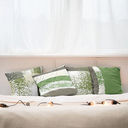Ambesonne Grunge Throw Pillow Cushion Case Pack of 4, Abstract Design Simplistic Minimal Stripes Brushstrokes Contemporary, Modern Accent Double-Sided Digital Printing, 20", Slate Brown and Green
