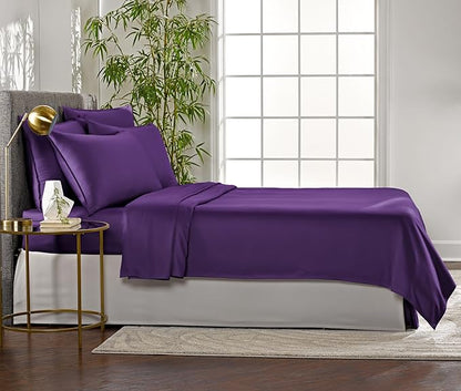 California King Sheets by Pure Bamboo, Genuine 100% Organic Viscose Derived from Bamboo Bed Sheet Set, Soft & Cooling, Double Stitching, Lifetime Quality Promise (California King, Purple)