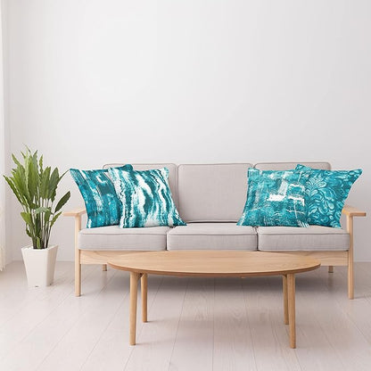 Ambesonne Vintage Throw Pillow Cushion Case Pack of 4, Abstract Grunge Effect Brushstrokes and Waving Striping Stains Paisley Drops, Modern Accent Double-Sided Digital Printing, 24", Teal Turquoise
