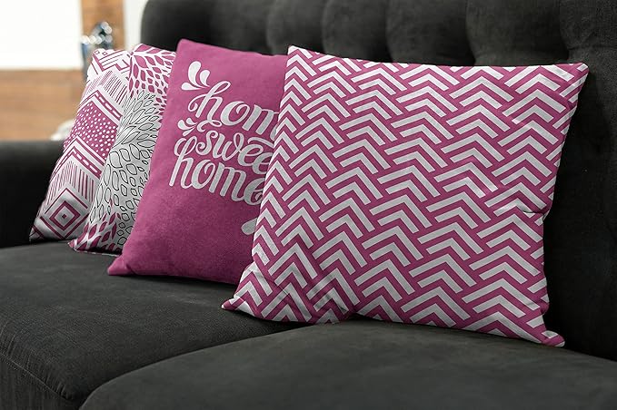 Ambesonne Geometric Throw Pillow Cushion Case Pack of 4, Home Phrase Minimal Zigzag Squama Dahlia Flowers Chevron Tribal, Modern Accent Double-Sided Digital Printing, 20", Pink White and Charcoal Grey