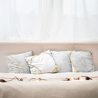 Ambesonne Marble Throw Pillow Cushion Case Pack of 4, Modern Design Illustration of Geometric Golden Yellow Tone Lines Shapes, Modern Accent Double-Sided Digital Printing, 18", Grey Mustard
