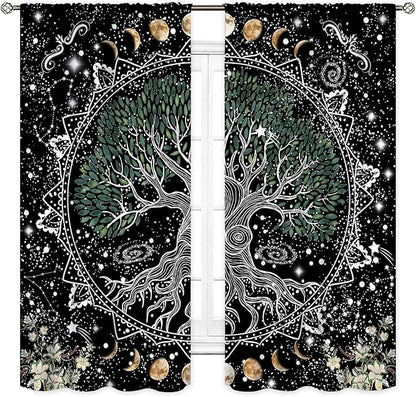Life Tree Curtains, Hippie Sun Moon Trippy Tree of Life Bohemian Mandala Aesthetci Mystic Witchy Blackout Window Drapery Treatments for Bedroom Living Room Bathroom Decor, 84"x63" Inch