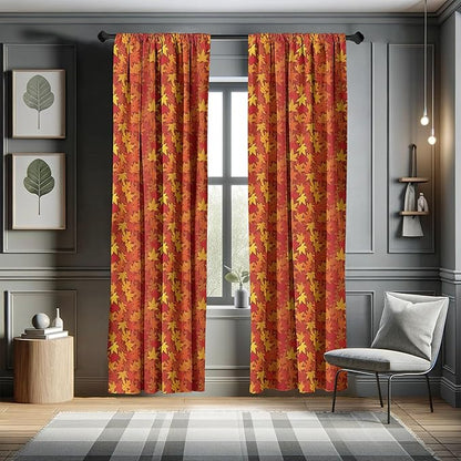 Ambesonne Orange Window Curtains, Colorful Autumn Fall Season Maple Leaves in Unusual Designs Nature Print, Lightweight Decorative Panels Set of 2 with Rod Pocket, Pair of - 28" x 63", Burnt Orange