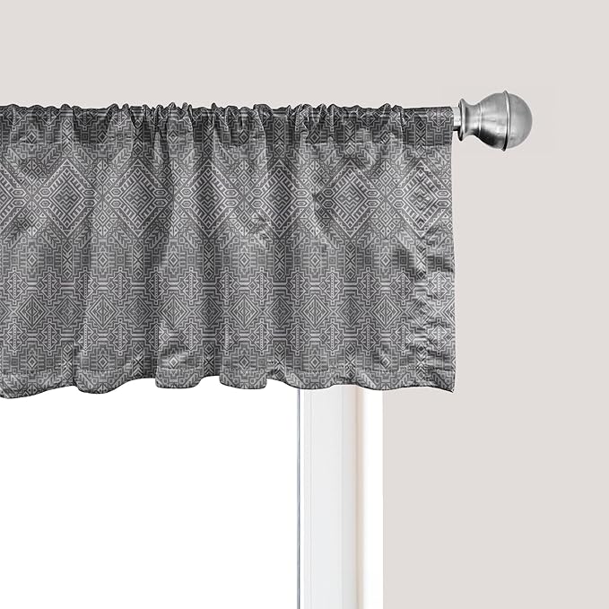 Ambesonne Aztec Window Valance Pack of 2, Pattern of Symmetric Tribal Inspired Streaks and Motifs in Greyscale Tones, Rod Pocket Curtain Valances for Kitchen Bedroom, 42" X 18", Pale Grey and Dimgray