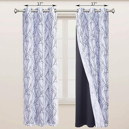BONZER Mix and Match Curtains - 2 Pieces Branch Print Sheer Curtains and 2 Pieces Blackout Curtains for Bedroom Living Room Grommet Window Drapes, 37x95 Inch/Panel, Grey Dark, Set of 4 Panels