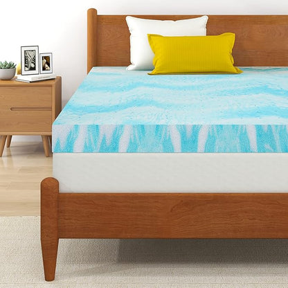 IULULU Mattress Topper, 4 Inch Gel Memory Foam Mattress Topper, King, CertiPUR-US Certified, Blue
