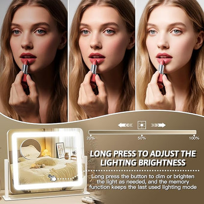 FENNIO Vanity Mirror with Lights, 12" x 16" Lighted Makeup Mirror with Smart Touch Control, 3 Color Modes & Brightness Adjustable, LED Makeup Mirror with 10X Magnification, 360° Rotation for Bedroom