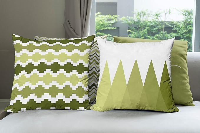 Ambesonne Modern Throw Pillow Cushion Case Pack of 4, Geometric Style Pattern of Triangles Zigzags Love Home Phrase Design, Modern Accent Double-Sided Digital Printing, 24", Olive Green and White
