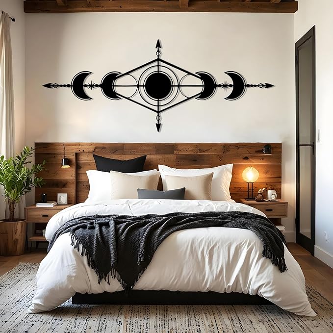 Hfrolixit Moon Phase Metal Wall Decor, Boho Moon Metal Wall Art, Celestial Wall Decor, Scandinavian Natural Wall Art, Astrology Wall Hanging (Gold, 41"x17"/105x42cm)