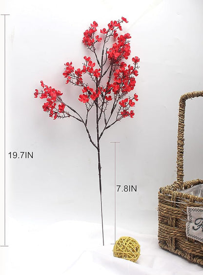 JAKY-Global 20pcs Babys Breath Artificial Flowers Gypsophila Bouquet Bulk Fake Spring Silk Small Flowers Real Touch Faux Floral for Home Bedroom Kitchen Garden Wedding Christmas Party DIY Decor (Red)
